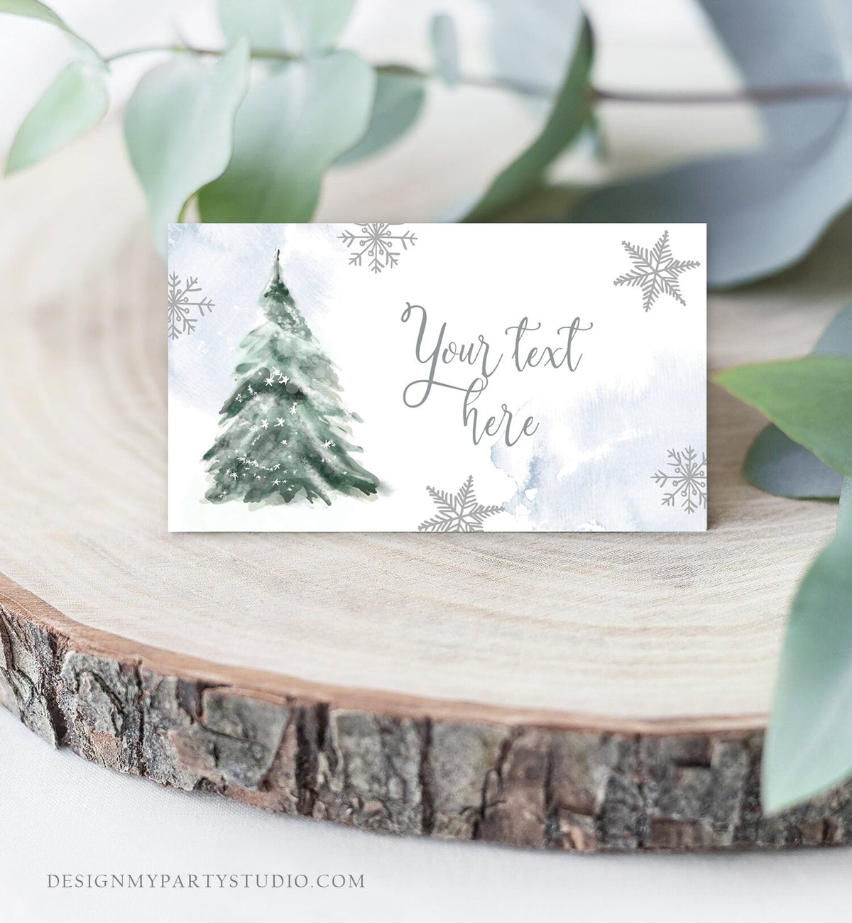 Editable Baby It&#39;s Cold Outside Tent Cards Winter Tree Labels Boy Birthday Baby Shower Place Cards Christmas Printable Template Corjl 0363