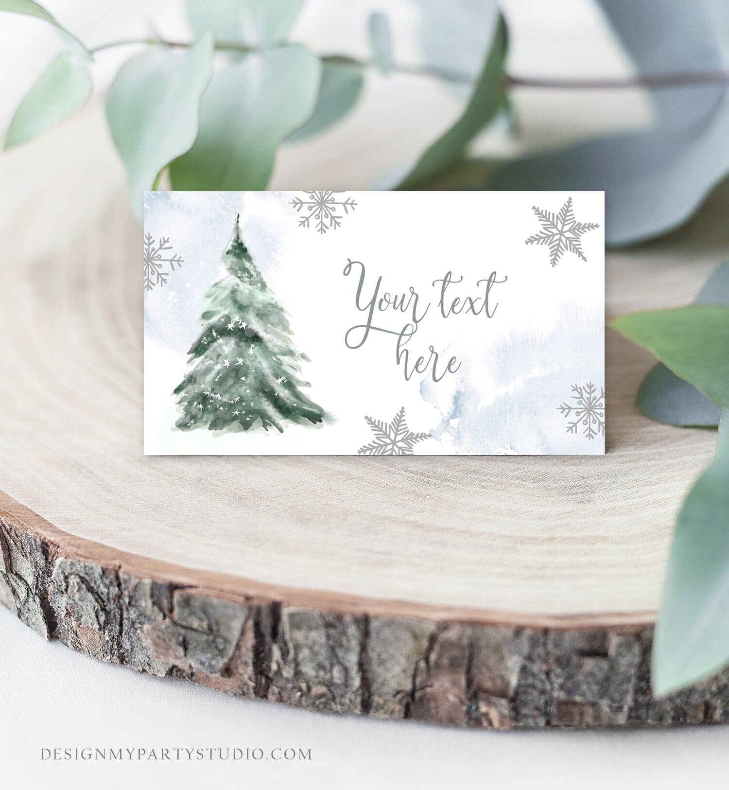 Editable Baby It's Cold Outside Tent Cards Winter Tree Labels Boy Birthday Baby Shower Place Cards Christmas Printable Template Corjl 0363