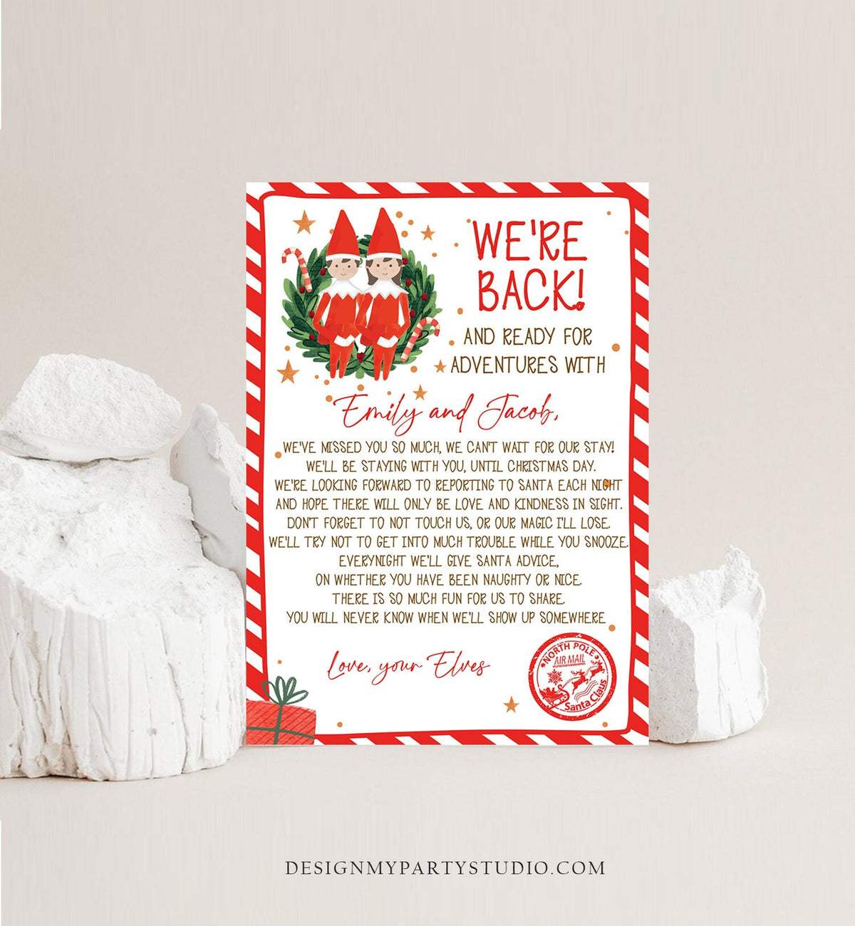 Editable Elf Arrival Letter Return Letter Christmas Elf We're Back Elf Welcome Hello Letter from Elves Boy and Girl Printable Template 0358