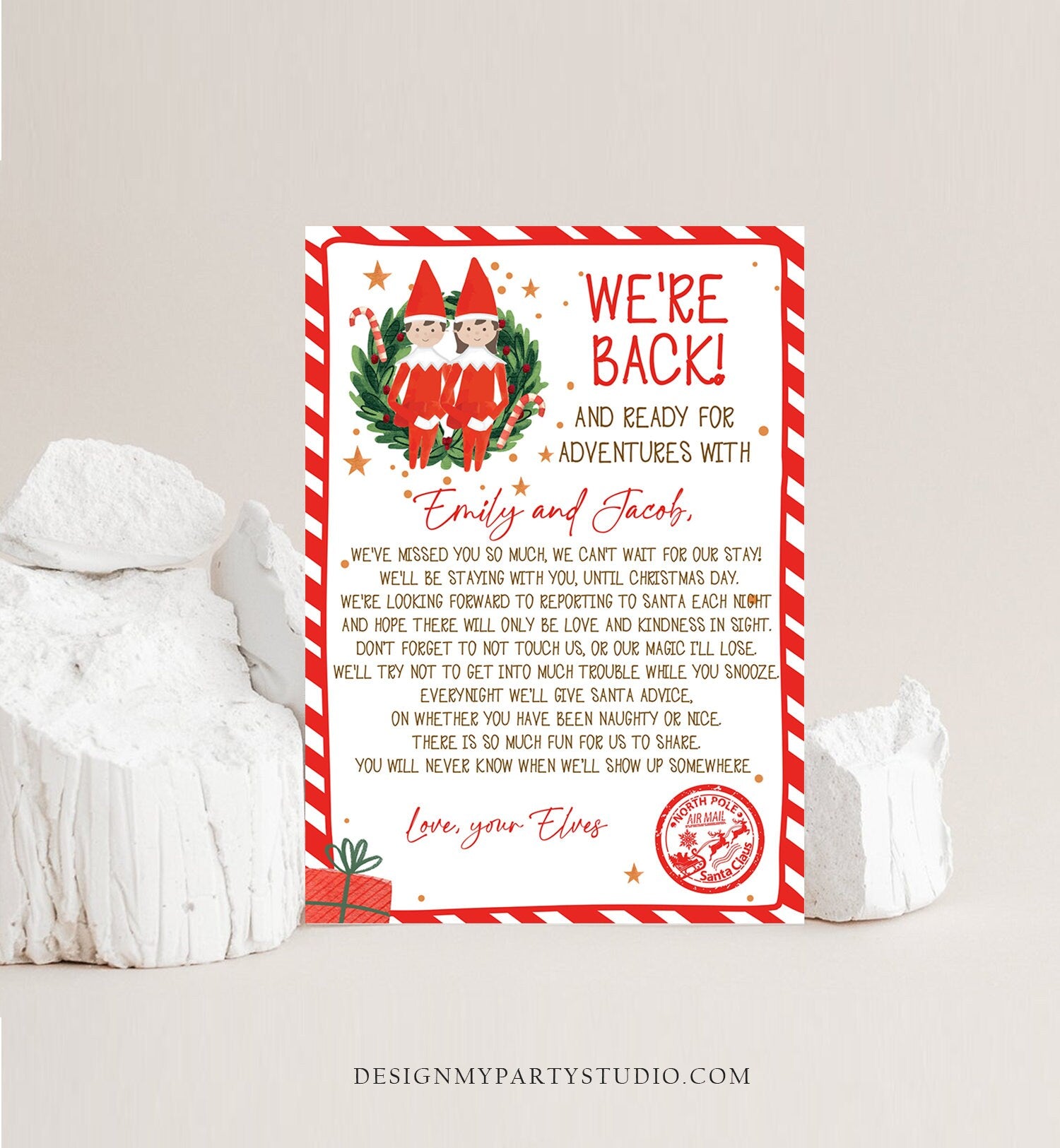Editable Elf Arrival Letter Return Letter Christmas Elf We're Back Elf Welcome Hello Letter from Elves Boy and Girl Printable Template 0358
