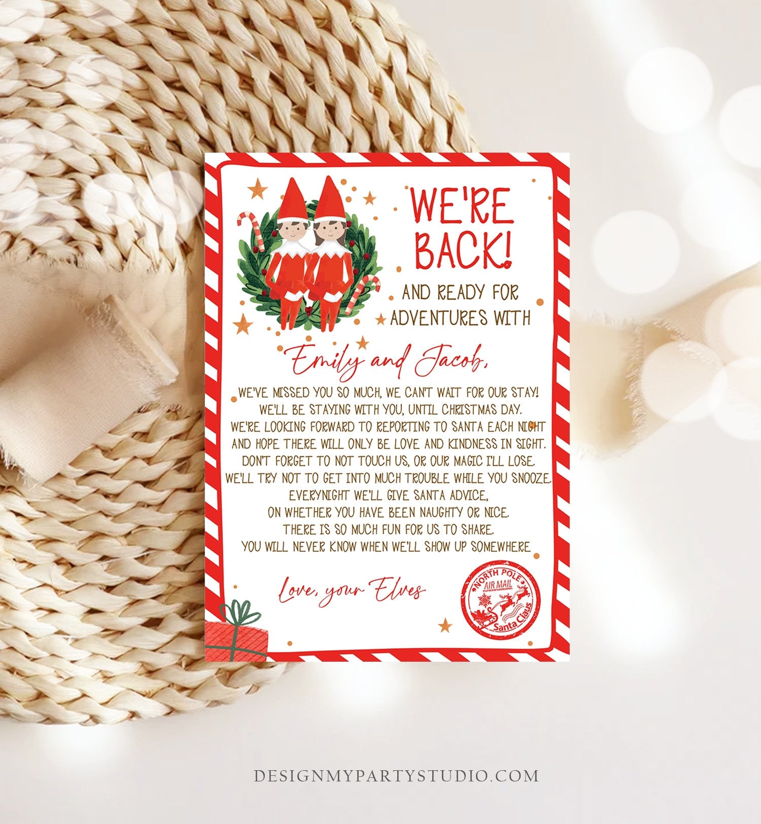 Editable Elf Arrival Letter Return Letter Christmas Elf We're Back Elf Welcome Hello Letter from Elves Boy and Girl Printable Template 0358