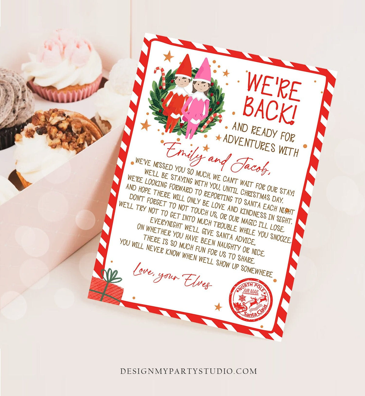 Editable Elf Arrival Letter Return Letter Christmas Elf We're Back Elf Welcome Hello Letter from Elves Boy Girl Pink Printable Template 0358