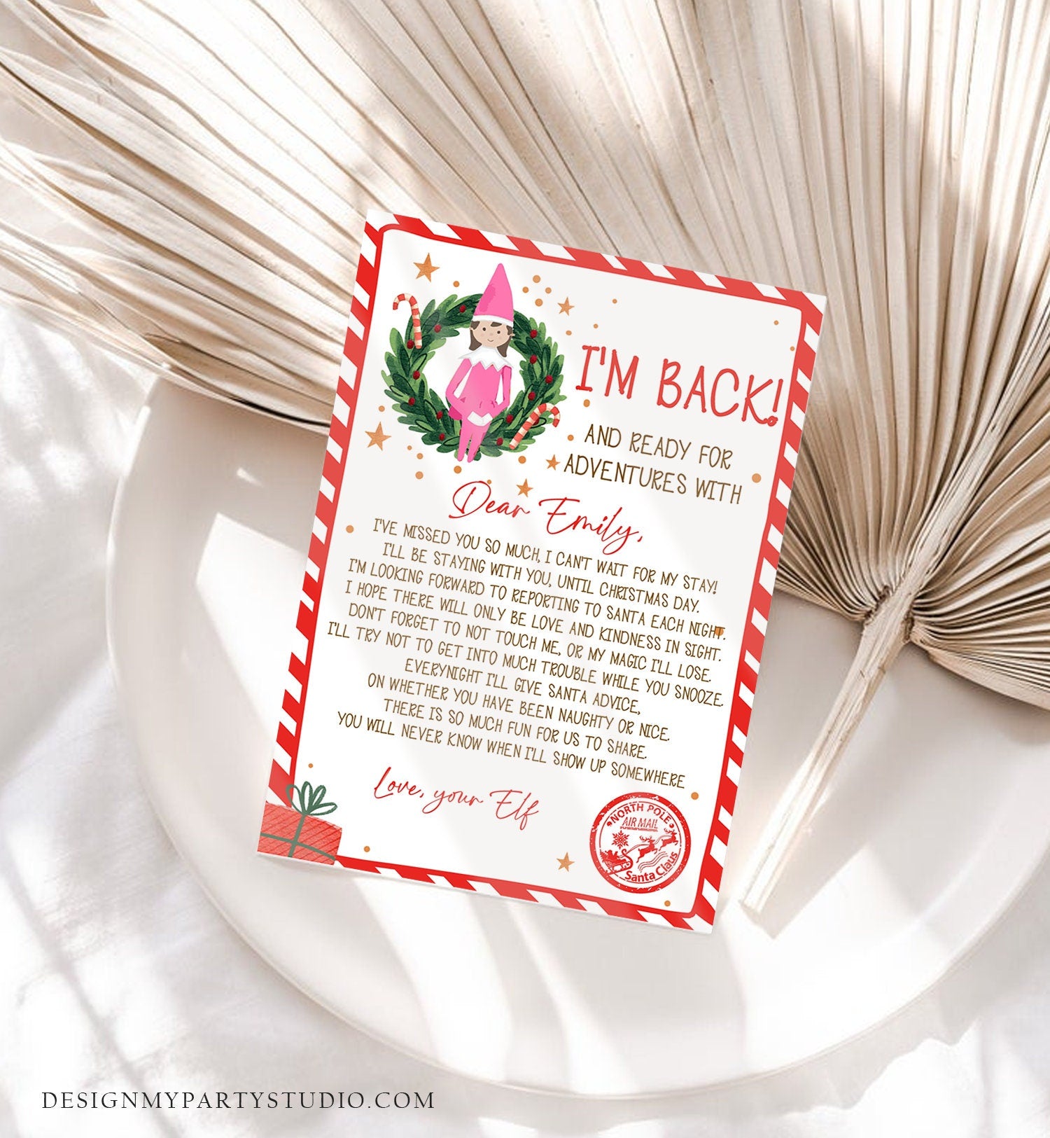 Editable Elf Arrival Letter Return Letter Christmas Elf I'm Back Pink Elf Welcome Christmas Elf Letter Girl Your Elf Printable Template 0358