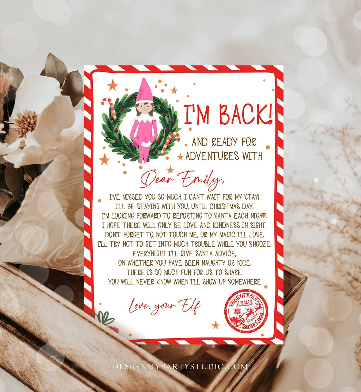 Editable Elf Arrival Letter Return Letter Christmas Elf I'm Back Pink Elf Welcome Christmas Elf Letter Girl Your Elf Printable Template 0358