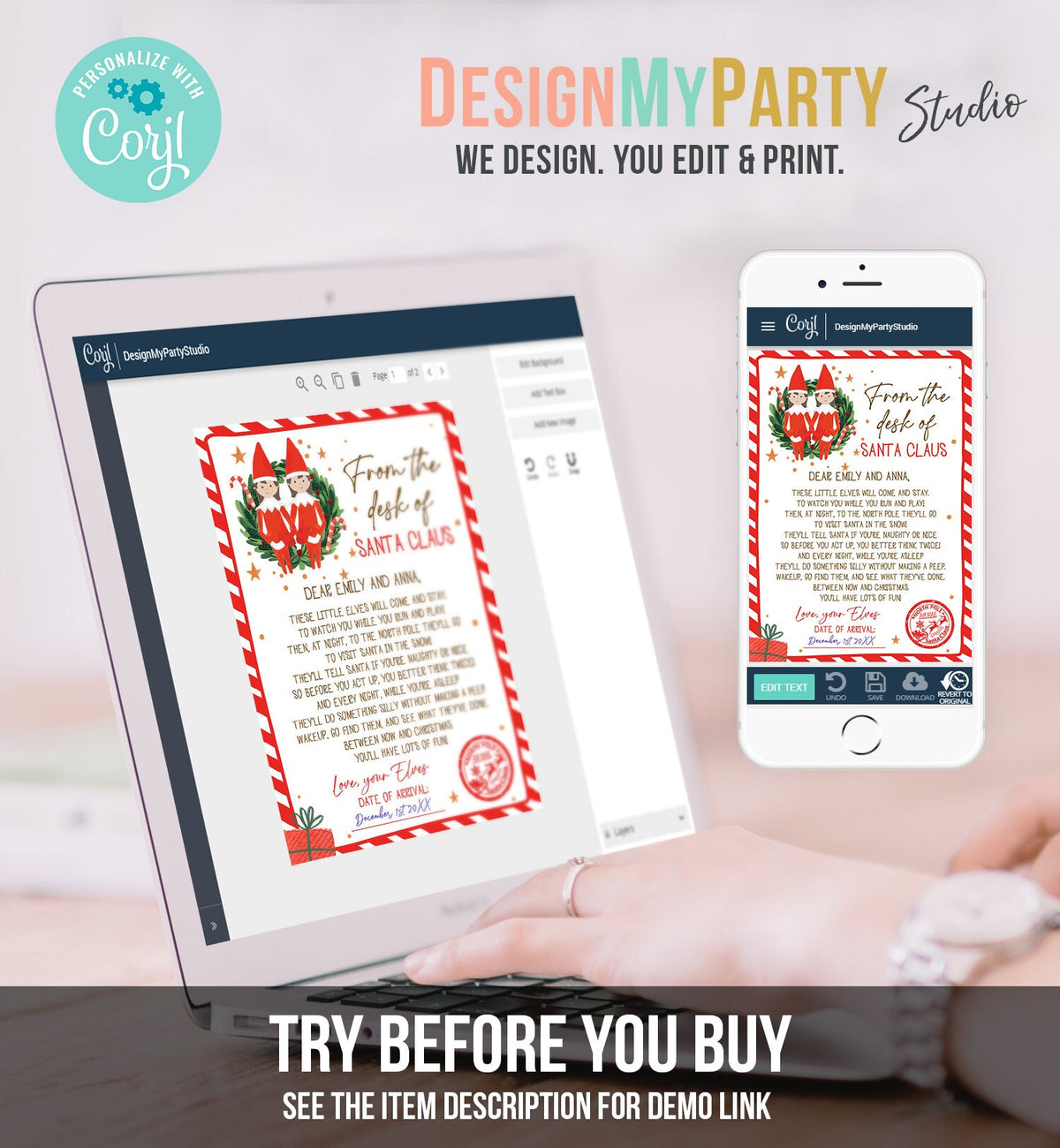 Editable First Time Elf Arrival Letter Return Letter Christmas Elf I'm Back Girls Sisters Elf Welcome Elf Santa Printable Template 0358