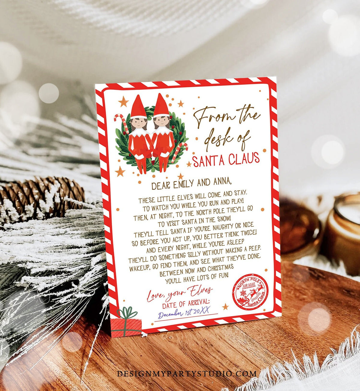 Editable First Time Elf Arrival Letter Return Letter Christmas Elf I'm Back Girls Sisters Elf Welcome Elf Santa Printable Template 0358
