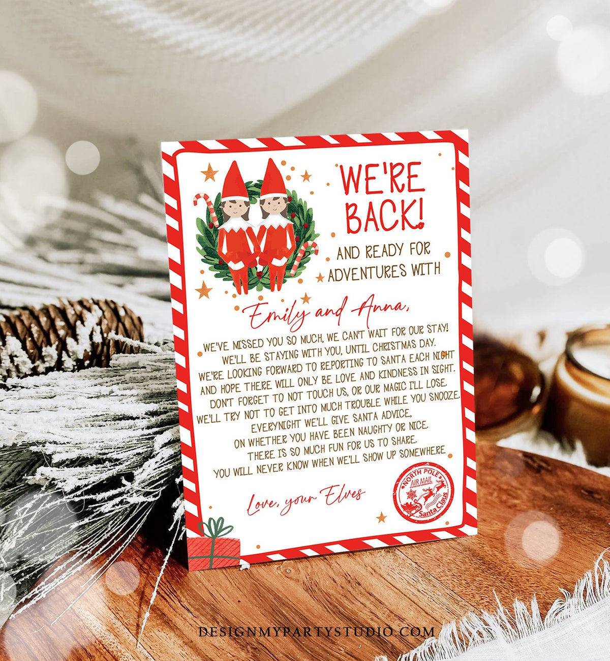 Editable Elf Arrival Letter Return Letter Christmas Elf We're Back Elf Welcome Hello Letter from Elves Girls Sisters Printable Template 0358