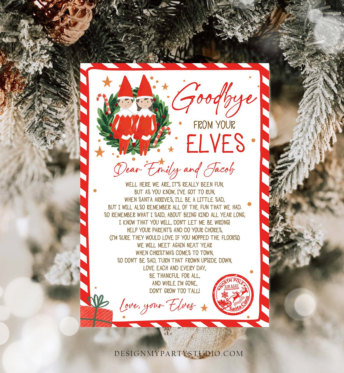 Editable Elf Goodbye Letter Boy and Girl Farewell Letter Christmas Goodbye from Your Elves Christmas Elf Letter Poem Printable Template 0358