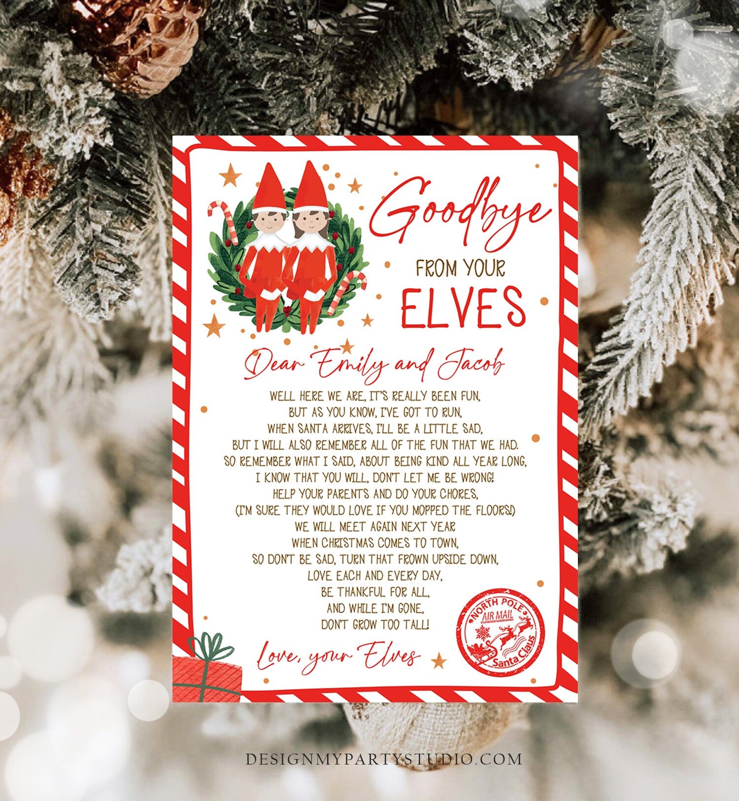 Editable Elf Goodbye Letter Boy and Girl Farewell Letter Christmas Goodbye from Your Elves Christmas Elf Letter Poem Printable Template 0358