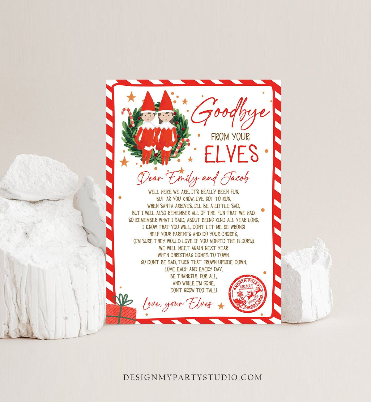 Editable Elf Goodbye Letter Boy and Girl Farewell Letter Christmas Goodbye from Your Elves Christmas Elf Letter Poem Printable Template 0358