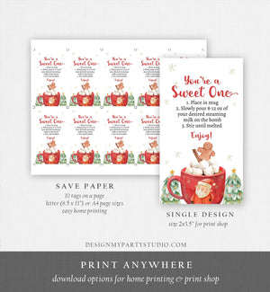 Editable Hot Chocolate Bomb Tags Bomb Instructions Holiday Favor Tags Winter Christmas You're a Sweet One Cocoa Digital PRINTABLE 0443 0445
