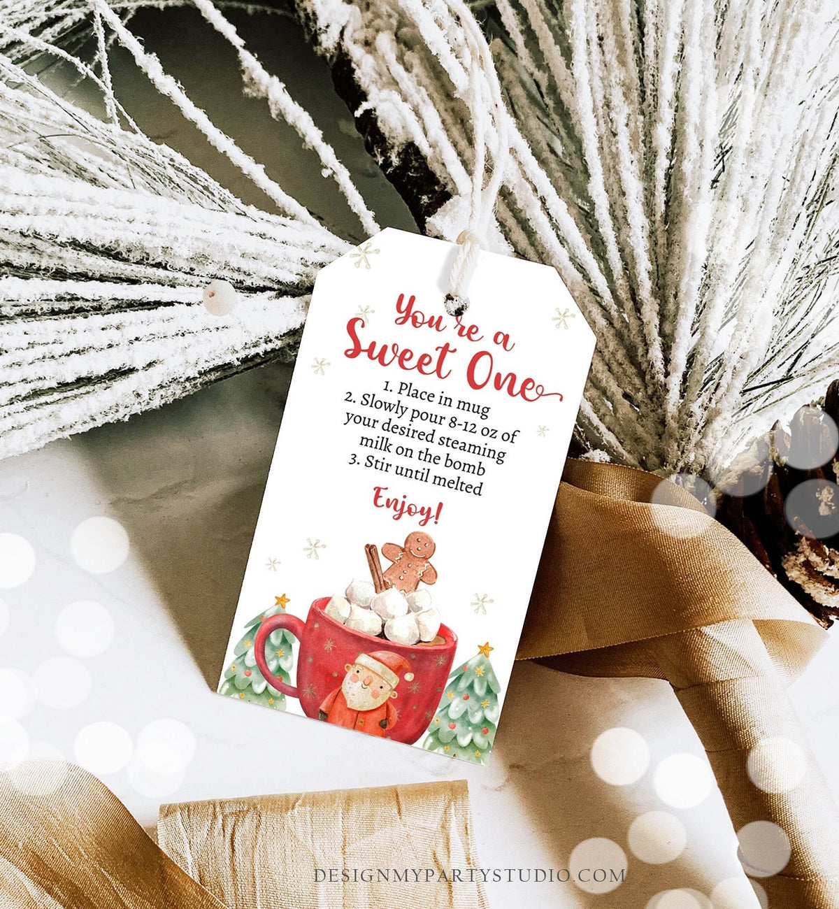 Editable Hot Chocolate Bomb Tags Bomb Instructions Holiday Favor Tags Winter Christmas You&#39;re a Sweet One Cocoa Digital PRINTABLE 0443 0445
