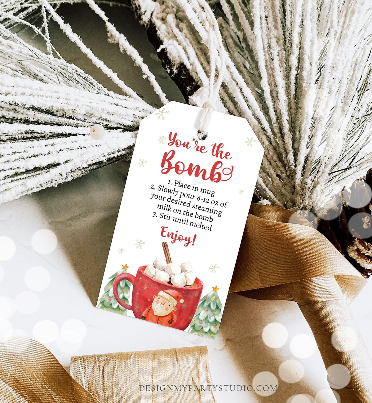 Editable Hot Chocolate Bomb Tags Bomb Instructions Holiday Favor Tags Winter Christmas You&#39;re the Bomb Tag Cocoa Digital PRINTABLE 0443 0445