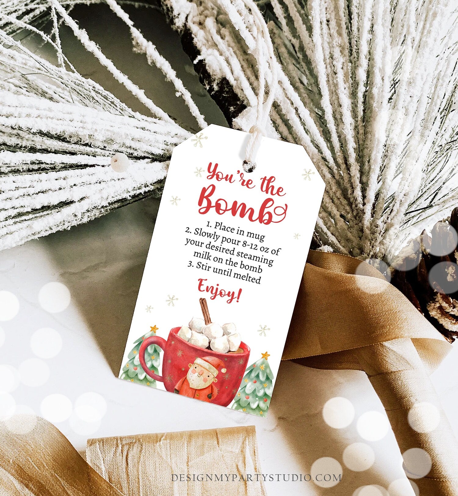 Editable Hot Chocolate Bomb Tags Bomb Instructions Holiday Favor Tags Winter Christmas You're the Bomb Tag Cocoa Digital PRINTABLE 0443 0445