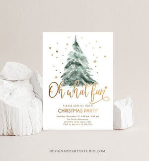 Editable Christmas Party Invitation Winter Tree Oh What Fun Invite Holiday Party Birthday Invite Corjl Template Download Printable 0363