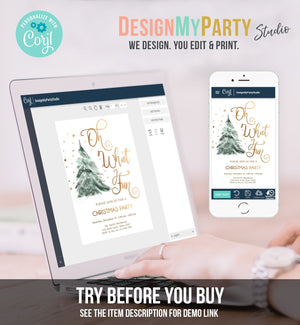 Editable Christmas Party Invitation Winter Tree Oh What Fun Invite Holiday Party Birthday Invite Corjl Template Download Printable 0363