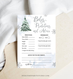 Editable Baby Predictions Baby Shower Game Advice for Parents Winter Cold Outside Shower Snowflake Boy Blue Corjl Template Printable 0363