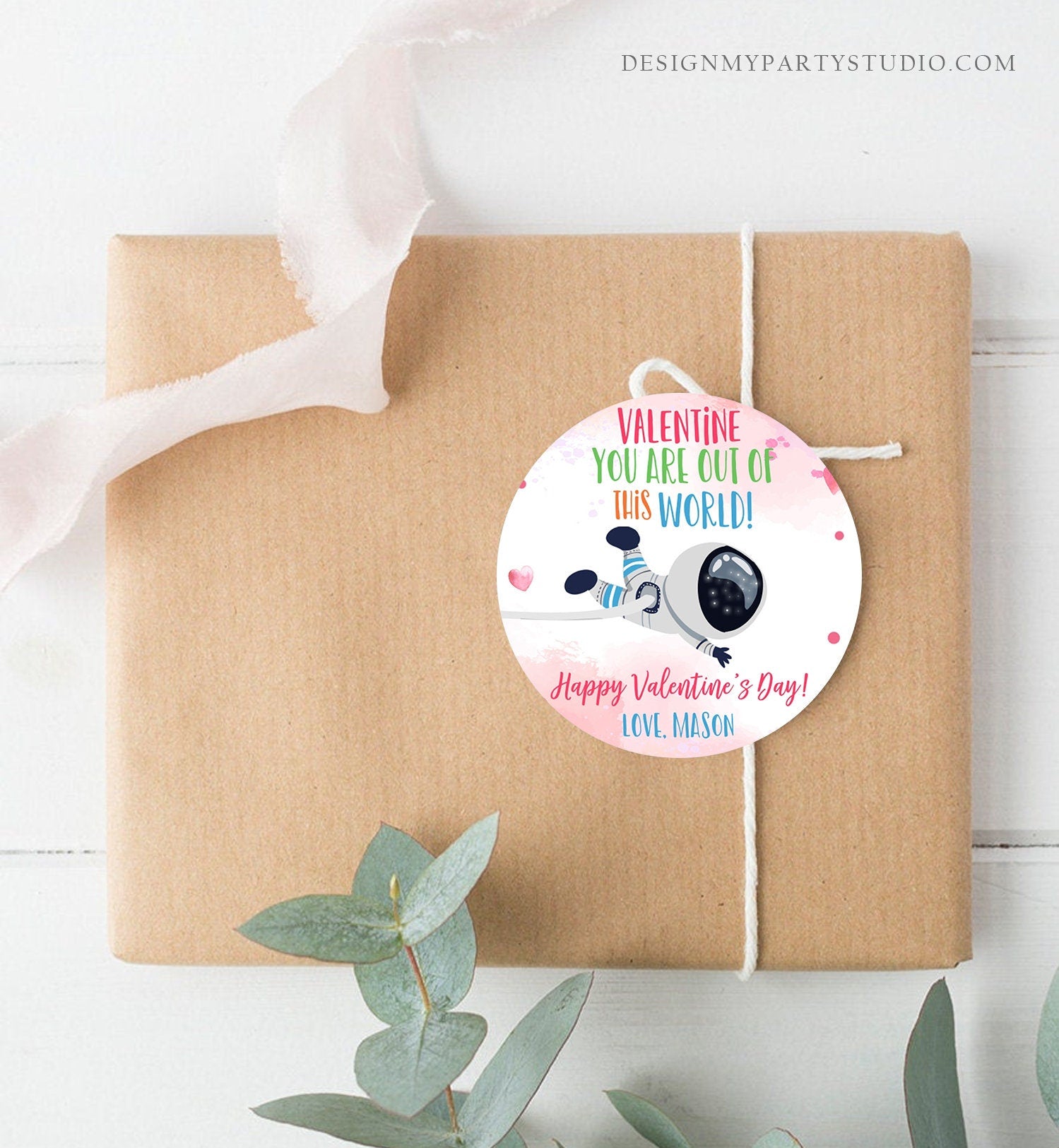 Editable Valentine You Are Out Of This World Favor Tag Thank You Space Astronaut Space Valentine's Day Sticker Kids School Printable 0370