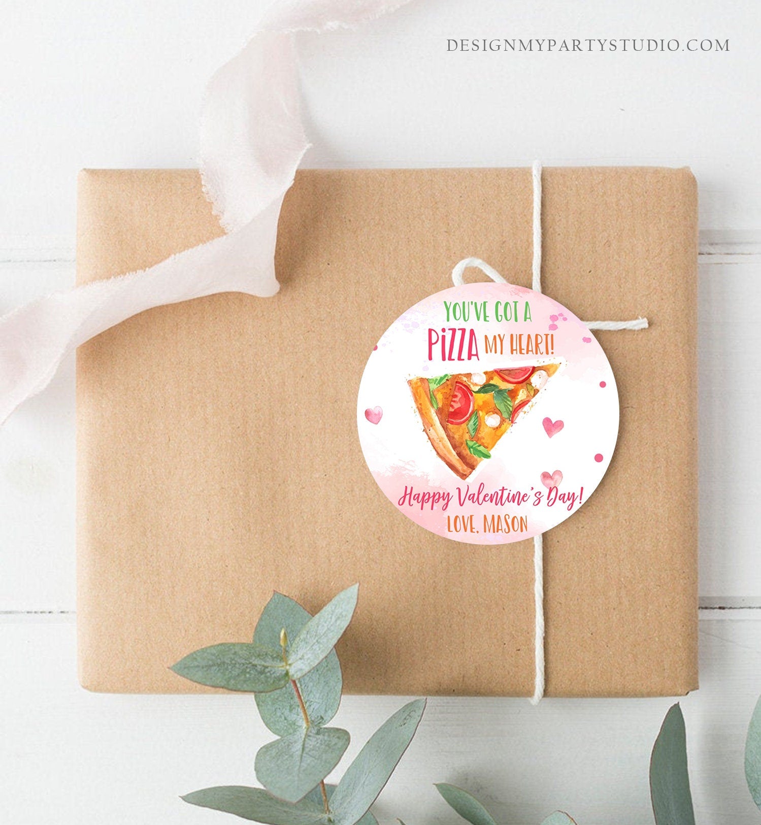 Editable Valentine You've Got A Pizza My Heart Favor Tag Cookie Tag Valentine's Day Sticker Kids School Pizza Tags Template Printable 0370