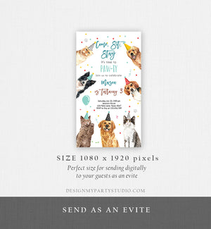 Editable Cats and Dogs Birthday Evite Cat Dog Birthday Party Invite Boy Kitten Puppy Pawty Download Electronic Phone Template Corjl 0384