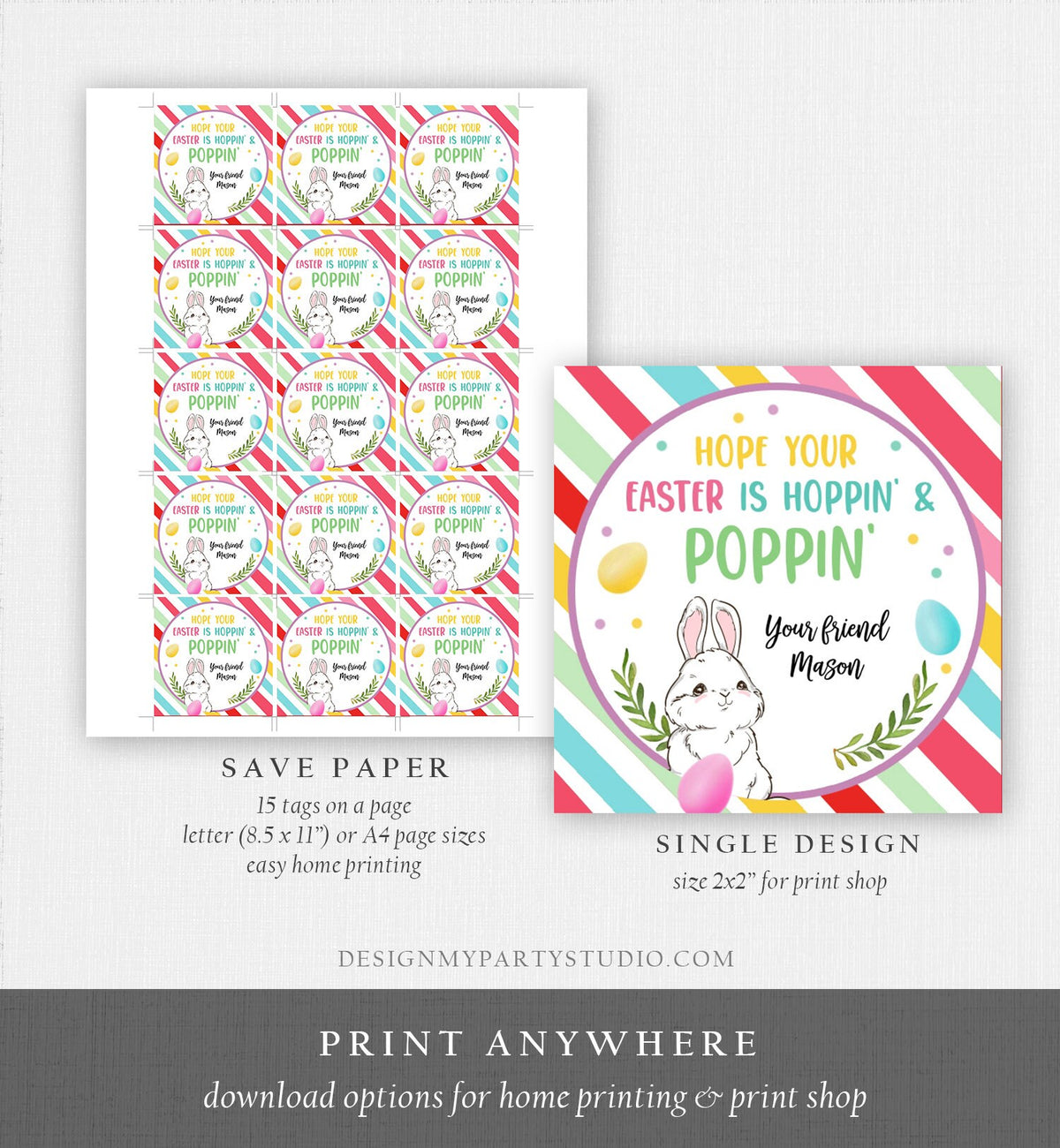 Editable Pop It Easter Gift Tags Easter Favor Tags Fidget Toy Easter Cards for Kids School Poppin&#39; Personalized Tag Digital PRINTABLE 0449