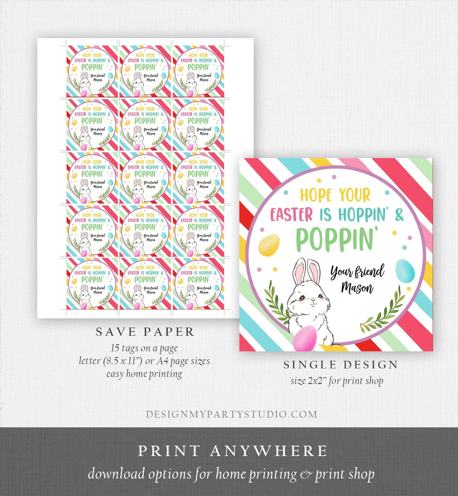 Editable Pop It Easter Gift Tags Easter Favor Tags Fidget Toy Easter Cards for Kids School Poppin' Personalized Tag Digital PRINTABLE 0449