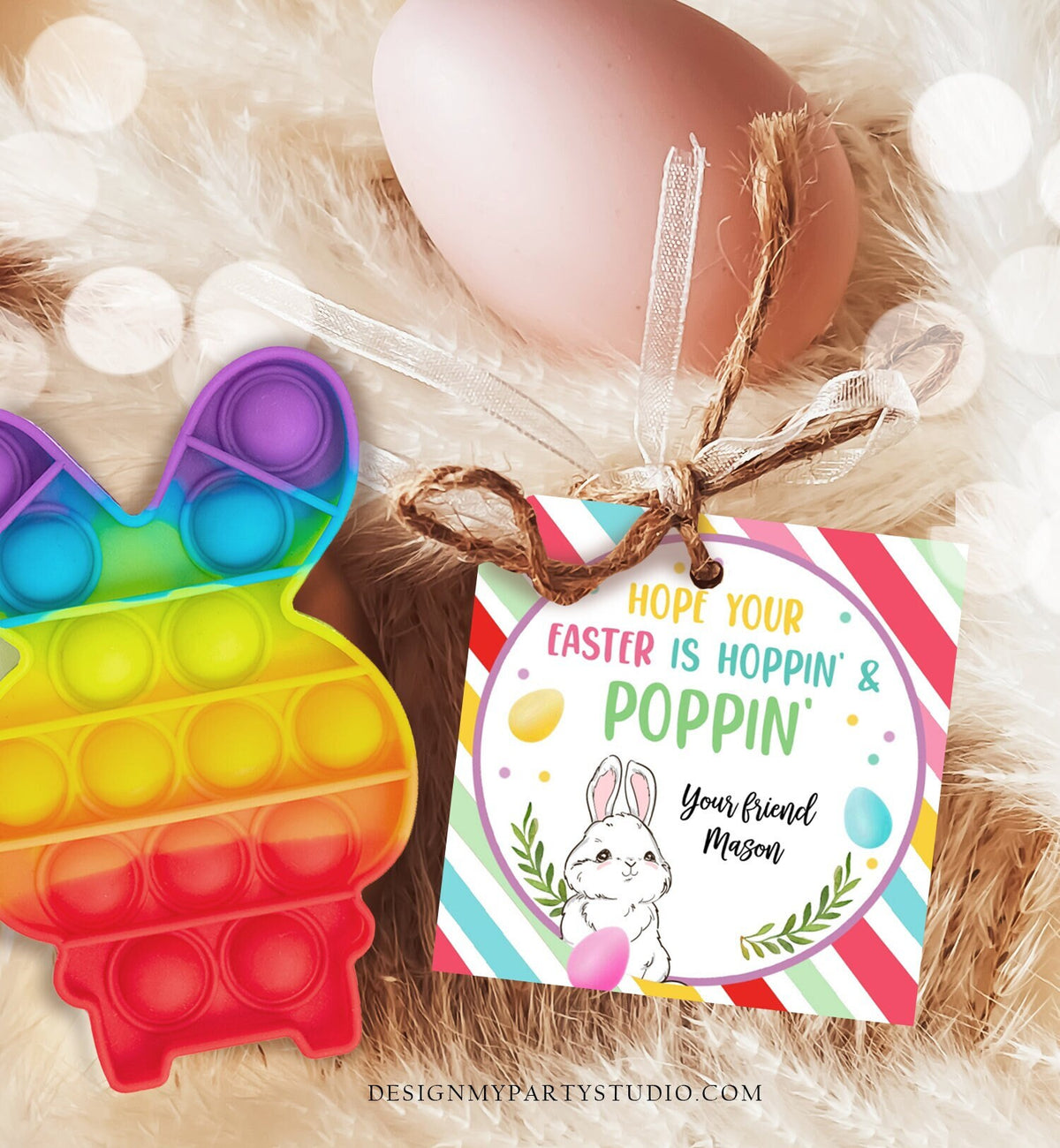 Editable Pop It Easter Gift Tags Easter Favor Tags Fidget Toy Easter Cards for Kids School Poppin&#39; Personalized Tag Digital PRINTABLE 0449