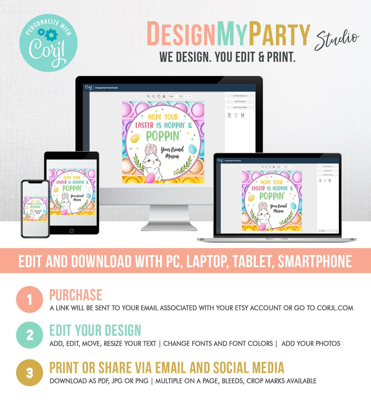 Editable Pop It Easter Gift Tags Easter Favor Tags Fidget Toy Easter Cards for Kids School Poppin&#39; Personalized Tag Digital PRINTABLE 0449