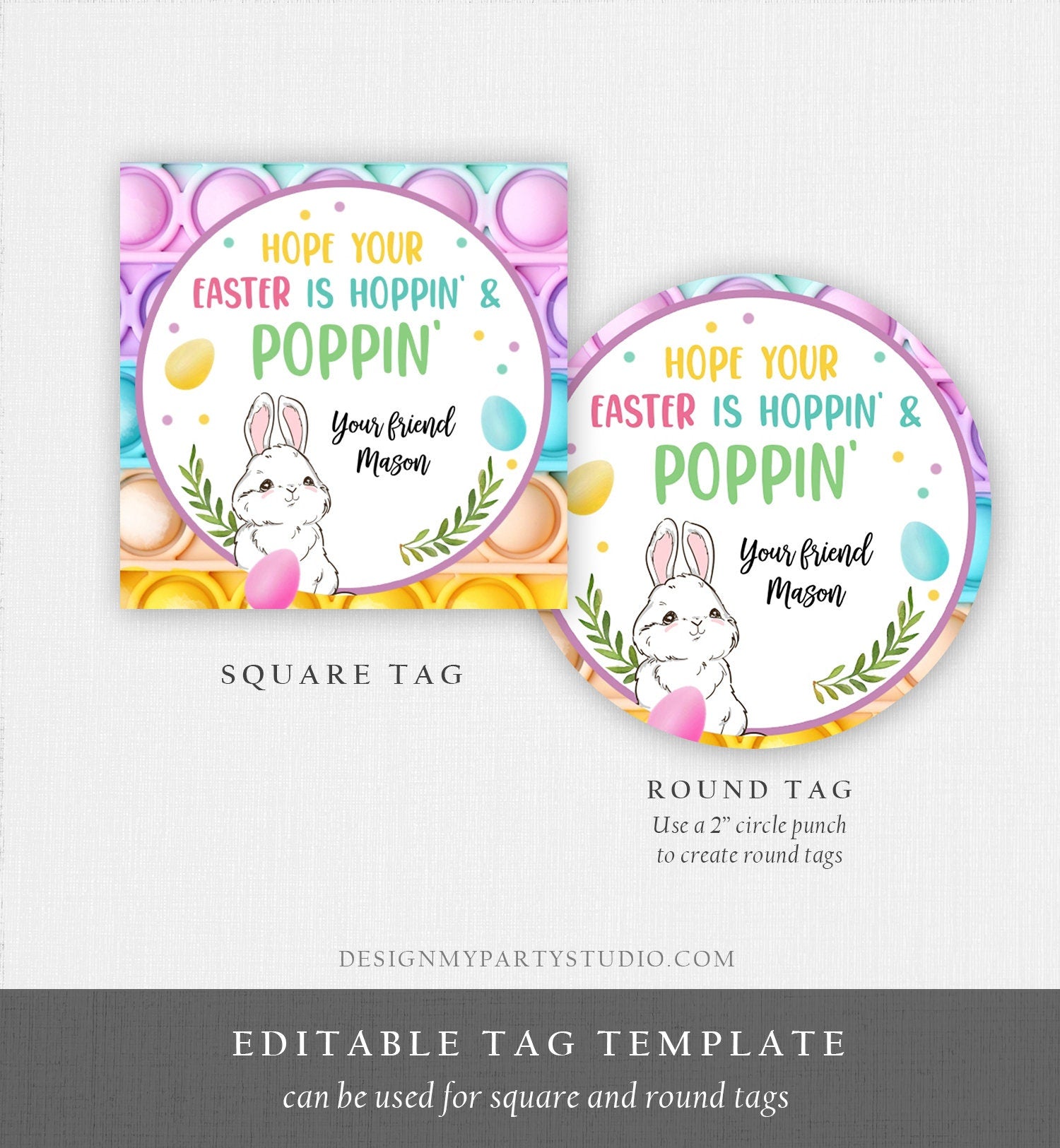 Editable Pop It Easter Gift Tags Easter Favor Tags Fidget Toy Easter Cards for Kids School Poppin' Personalized Tag Digital PRINTABLE 0449