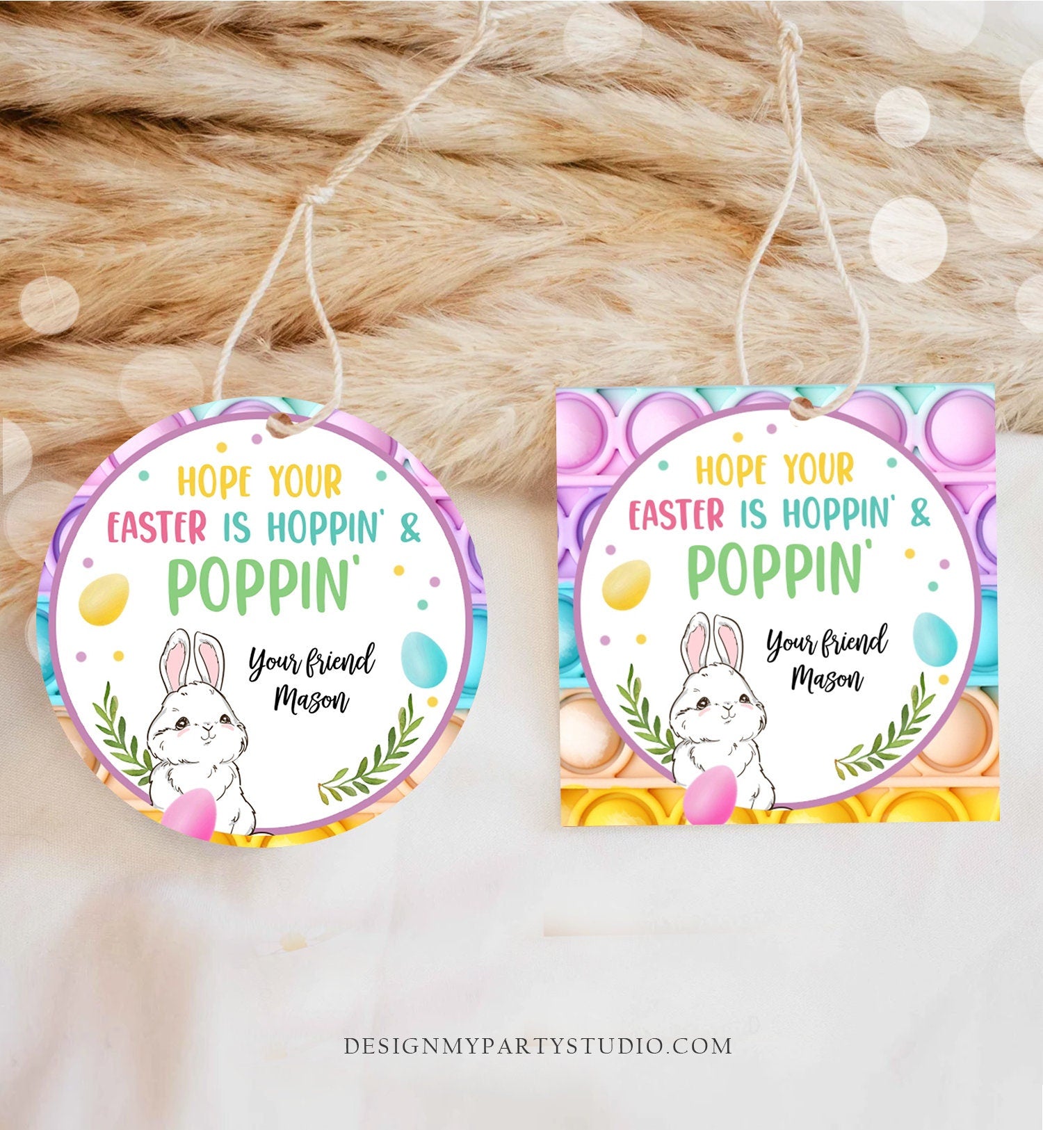 Editable Pop It Easter Gift Tags Easter Favor Tags Fidget Toy Easter Cards for Kids School Poppin' Personalized Tag Digital PRINTABLE 0449