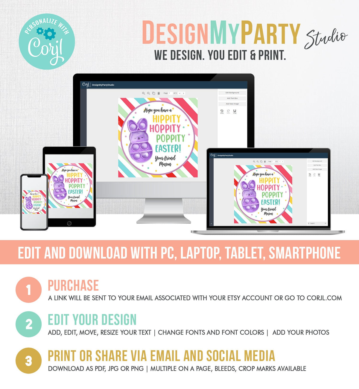 Editable Pop It Easter Gift Tags Easter Favor Tags Fidget Toy Easter Cards for Kids School Poppin&#39; Personalized Tag Digital PRINTABLE 0449