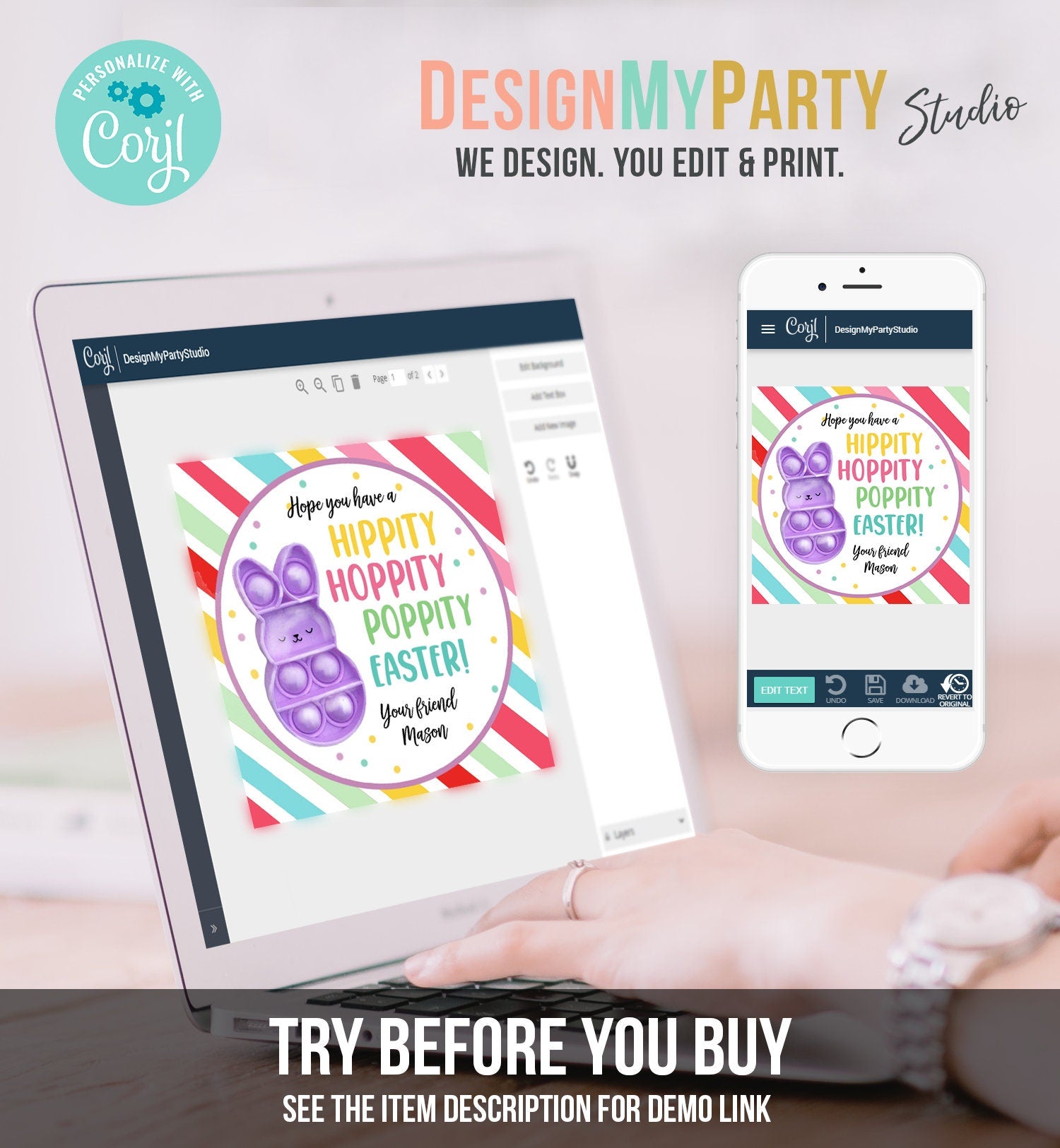 Editable Pop It Easter Gift Tags Easter Favor Tags Fidget Toy Easter Cards for Kids School Poppin' Personalized Tag Digital PRINTABLE 0449