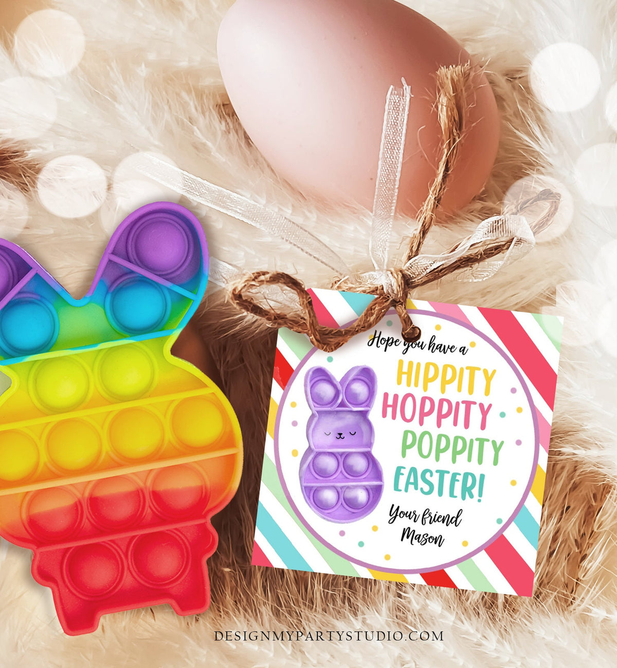 Editable Pop It Easter Gift Tags Easter Favor Tags Fidget Toy Easter Cards for Kids School Poppin&#39; Personalized Tag Digital PRINTABLE 0449