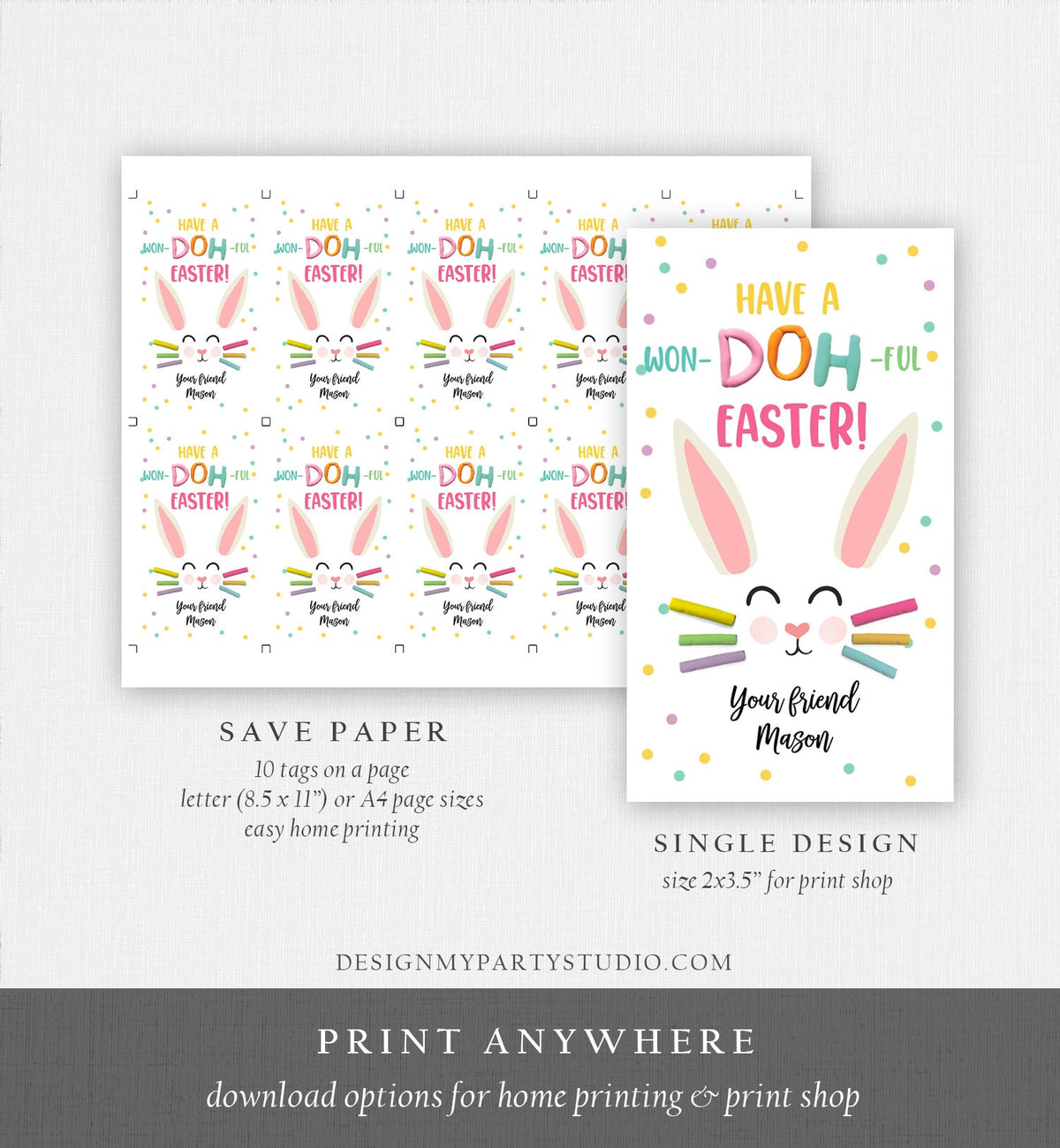 Editable Play-Doh Easter Gift Tags Easter Favor Tags Clay Toy Easter Cards Kids School Won Doh Ful Personalized Tag Digital PRINTABLE 0449