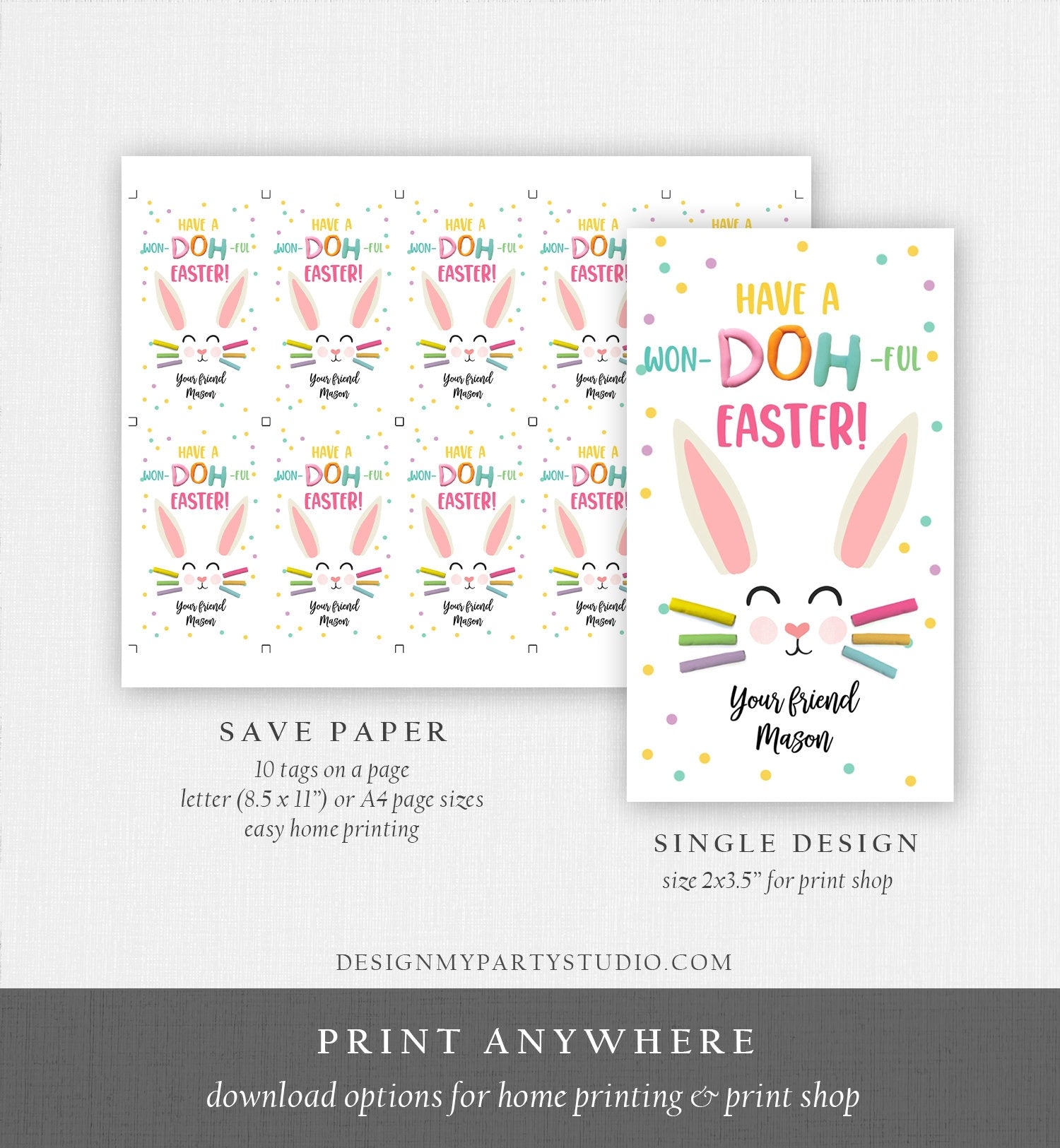 Editable Play-Doh Easter Gift Tags Easter Favor Tags Clay Toy Easter Cards Kids School Won Doh Ful Personalized Tag Digital PRINTABLE 0449
