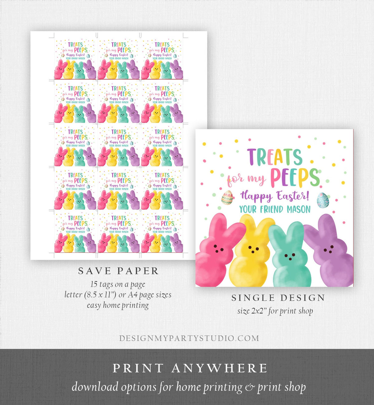 Editable Easter Treats For My Peeps Gift Tag Classroom Gift Easter Favor Tags Kids Peeps Easter Tags Easter Basket Stickers PRINTABLE 0449