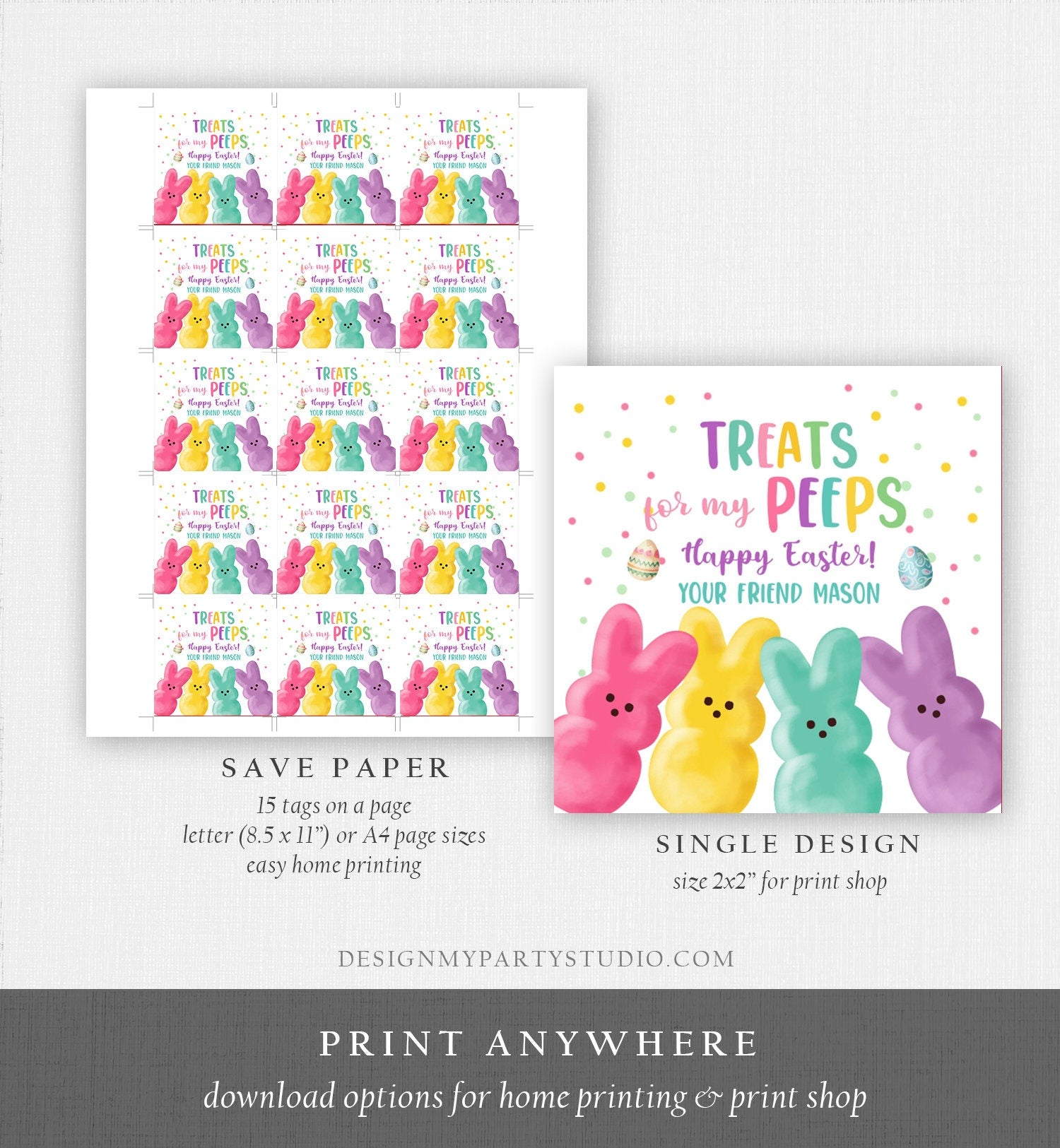 Editable Easter Treats For My Peeps Gift Tag Classroom Gift Easter Favor Tags Kids Peeps Easter Tags Easter Basket Stickers PRINTABLE 0449