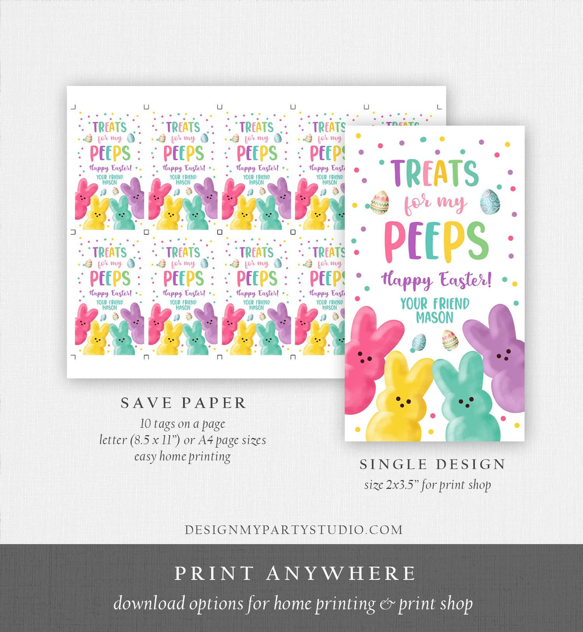 Editable Easter Treats For My Peeps Gift Tag Classroom Gift Easter Favor Tags Kids Peeps Easter Tags Easter Basket Digital PRINTABLE 0449