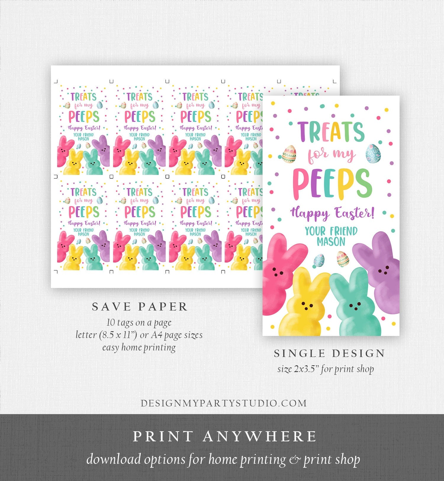 Editable Easter Treats For My Peeps Gift Tag Classroom Gift Easter Favor Tags Kids Peeps Easter Tags Easter Basket Digital PRINTABLE 0449