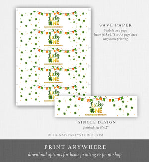 Editable Lucky One St Patricks Day Boy Green Gold 1st First Birthday Clover Shamrock Horse Shoe Download Corjl Template Printable 0379