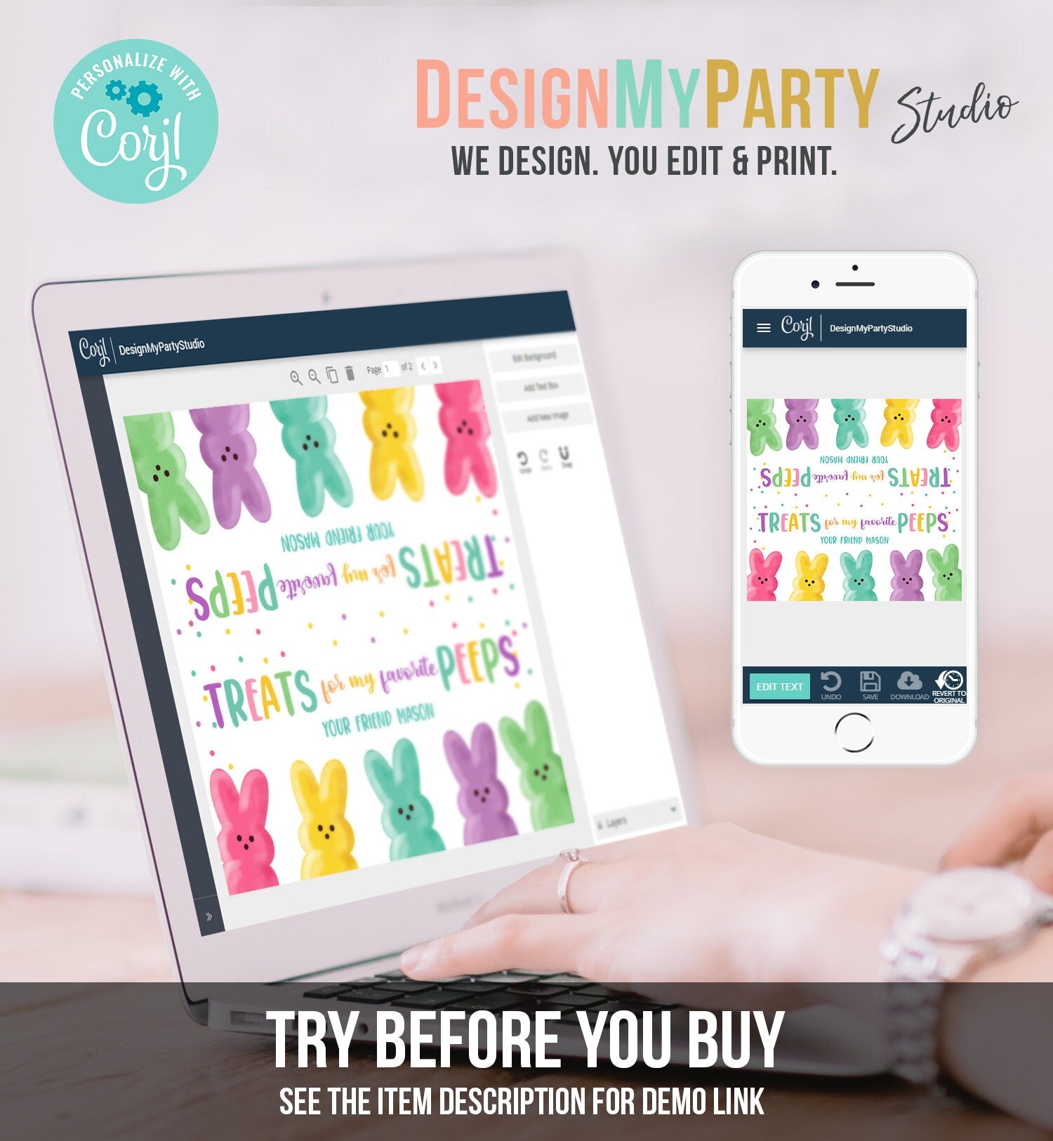 Editable Treat for my Peeps Treat Bag Toppers Easter Favor Bag Easter Treat Easter Peeps Gift Kids School Corjl Template Printable 0449