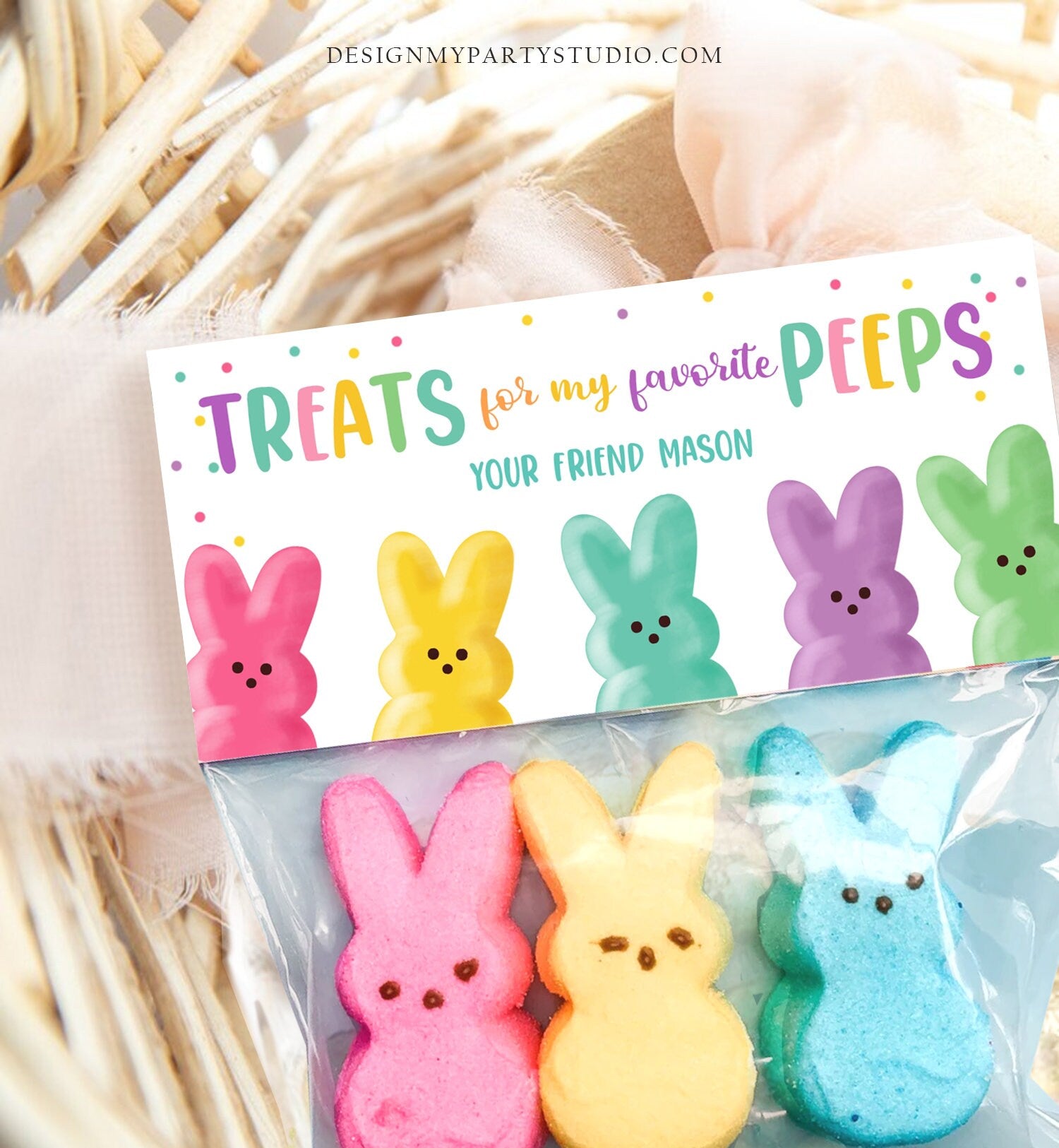 Editable Treat for my Peeps Treat Bag Toppers Easter Favor Bag Easter Treat Easter Peeps Gift Kids School Corjl Template Printable 0449