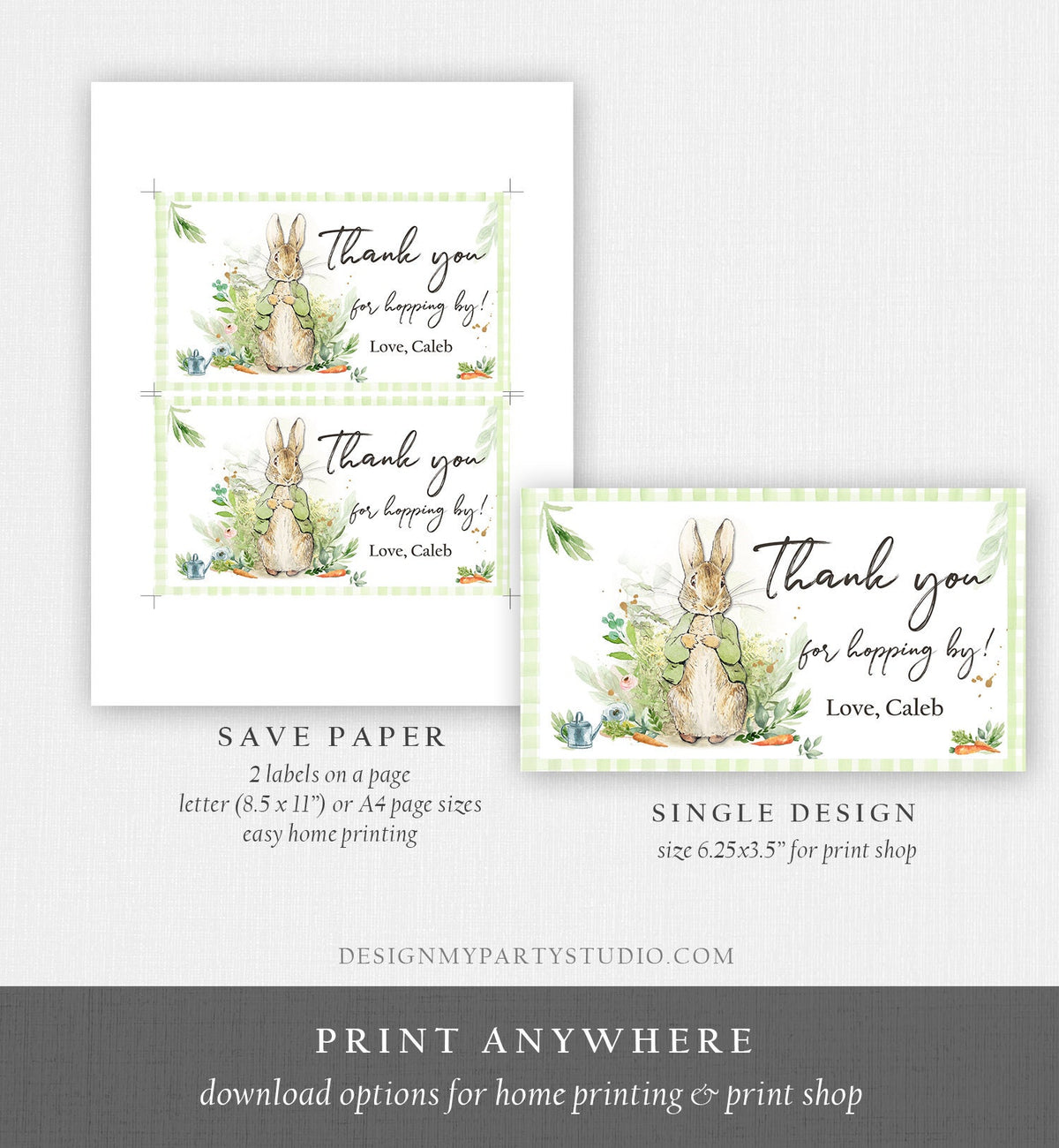 Editable Peter Rabbit Gable Gift Box Label Bunny Favors Peter Rabbit Baby Shower Thank You Hopping Neutral Download Printable Corjl 0351