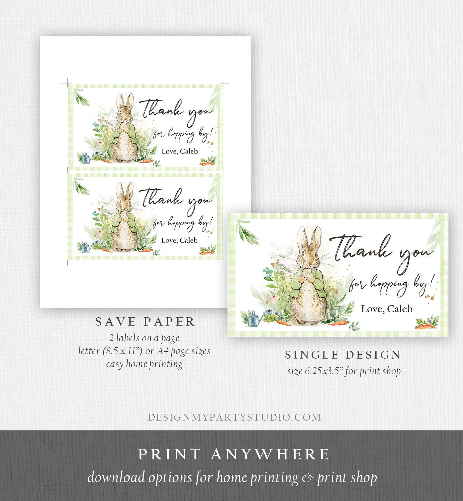 Editable Peter Rabbit Gable Gift Box Label Bunny Favors Peter Rabbit Baby Shower Thank You Hopping Neutral Download Printable Corjl 0351