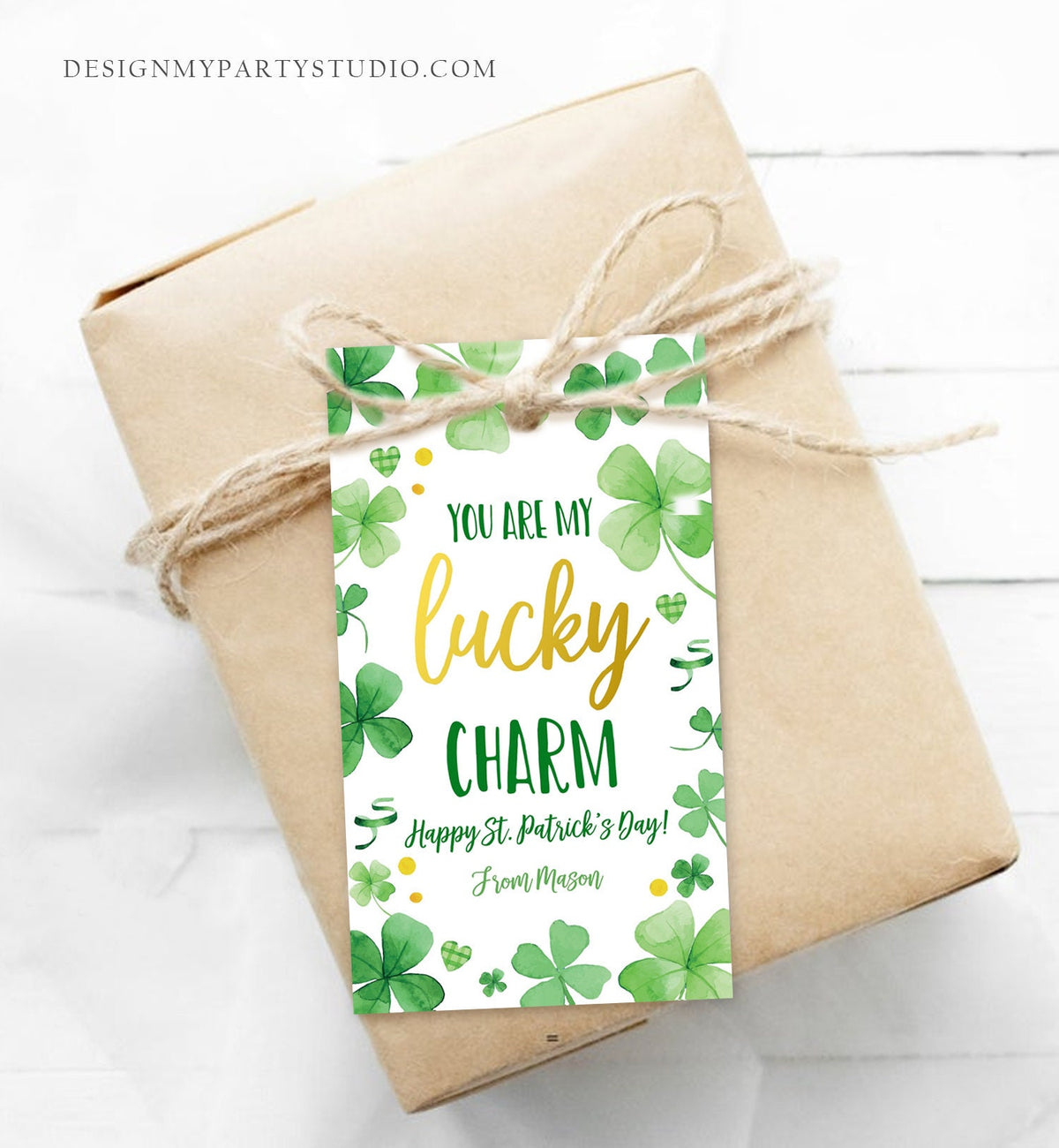 Editable St. Patrick&#39;s Day Tag You Are My Lucky Charm Rainbow Favor Tag Friend School Shamrock Cereal Coworker Friend Template Corjl 0451