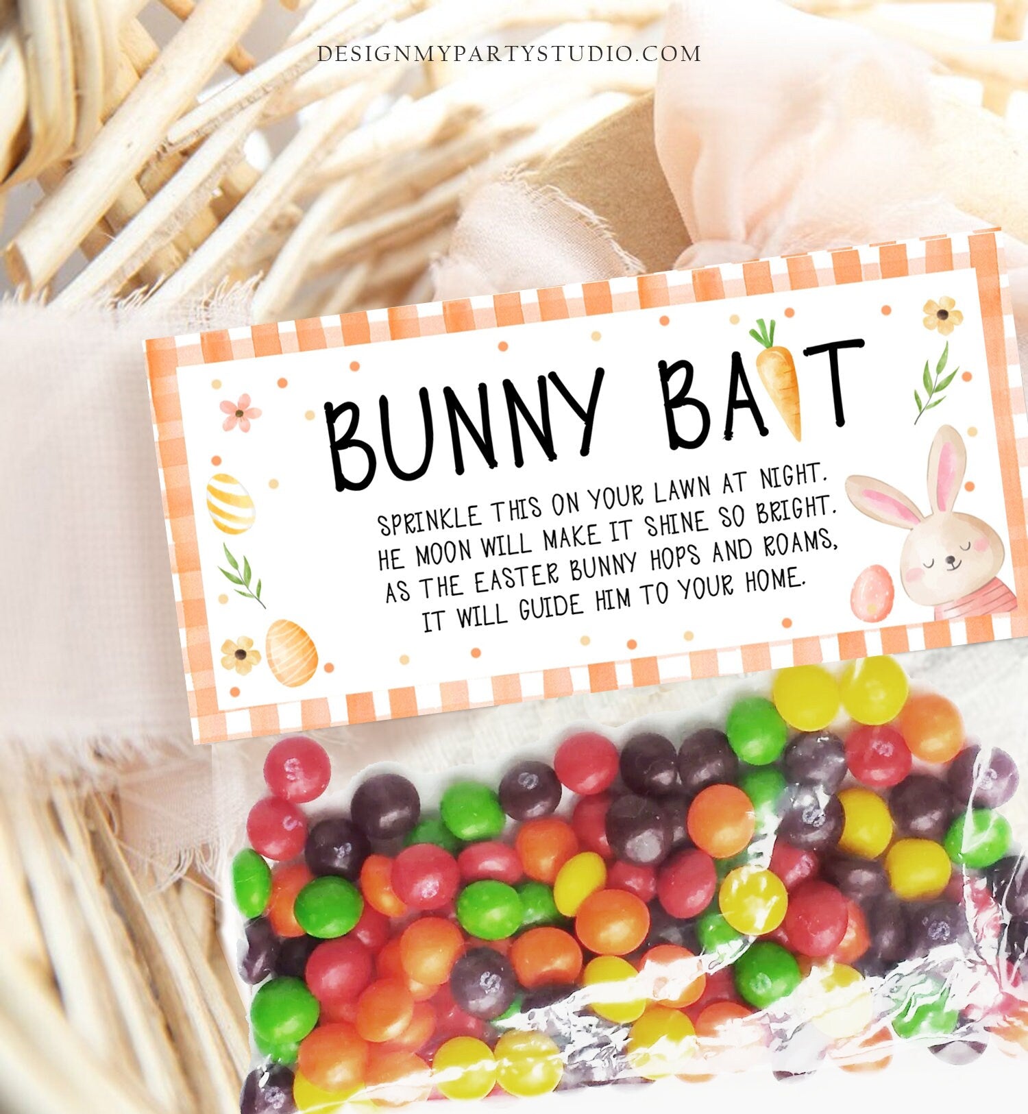 Editable Easter Bunny Bait Treat Bag Toppers Easter Favor Bag Easter Treat Kids School Easter Basket Food Tag Corjl Template Printable 0449