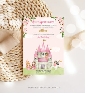 Editable Princess Birthday Invitation Once Upon a Time Princess Invitation Royal Birthday Girl Pink Castle Template Corjl Printable 0171