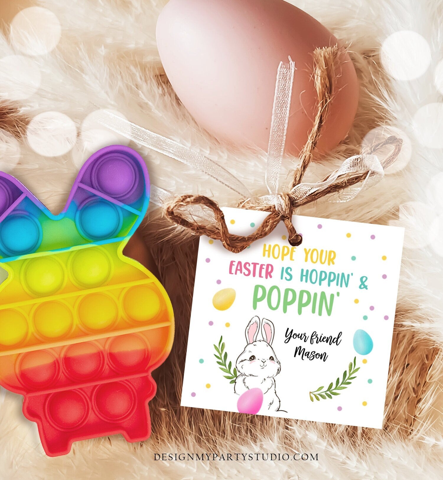 Editable Pop It Easter Gift Tags Easter Favor Tags Fidget Toy Easter Cards for Kids School Poppin' Personalized Tag Digital PRINTABLE 0449