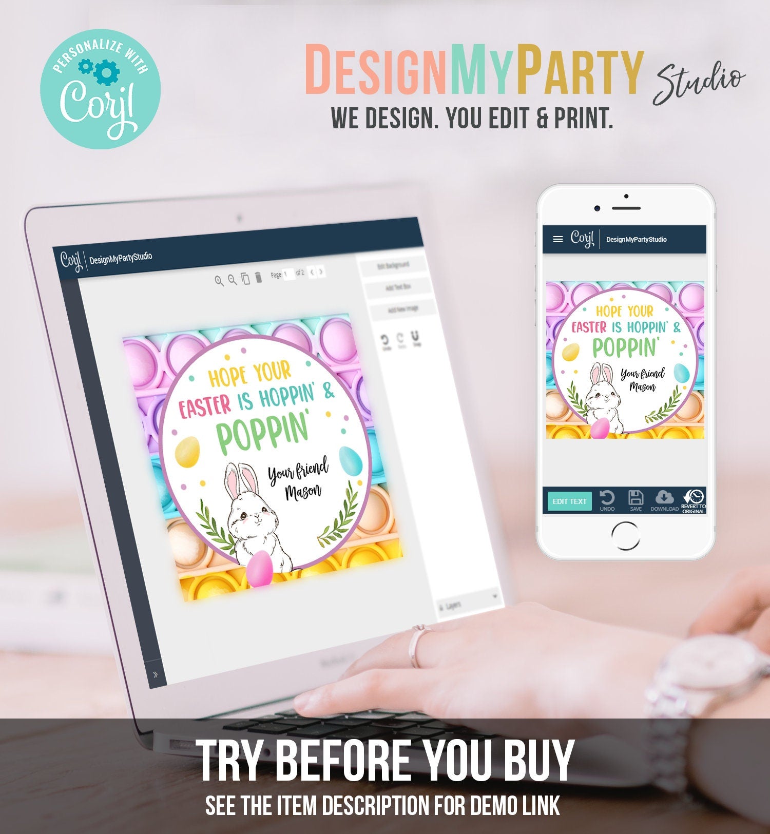 Editable Pop It Easter Gift Tags Easter Favor Tags Fidget Toy Easter Cards for Kids School Poppin' Personalized Tag Digital PRINTABLE 0449