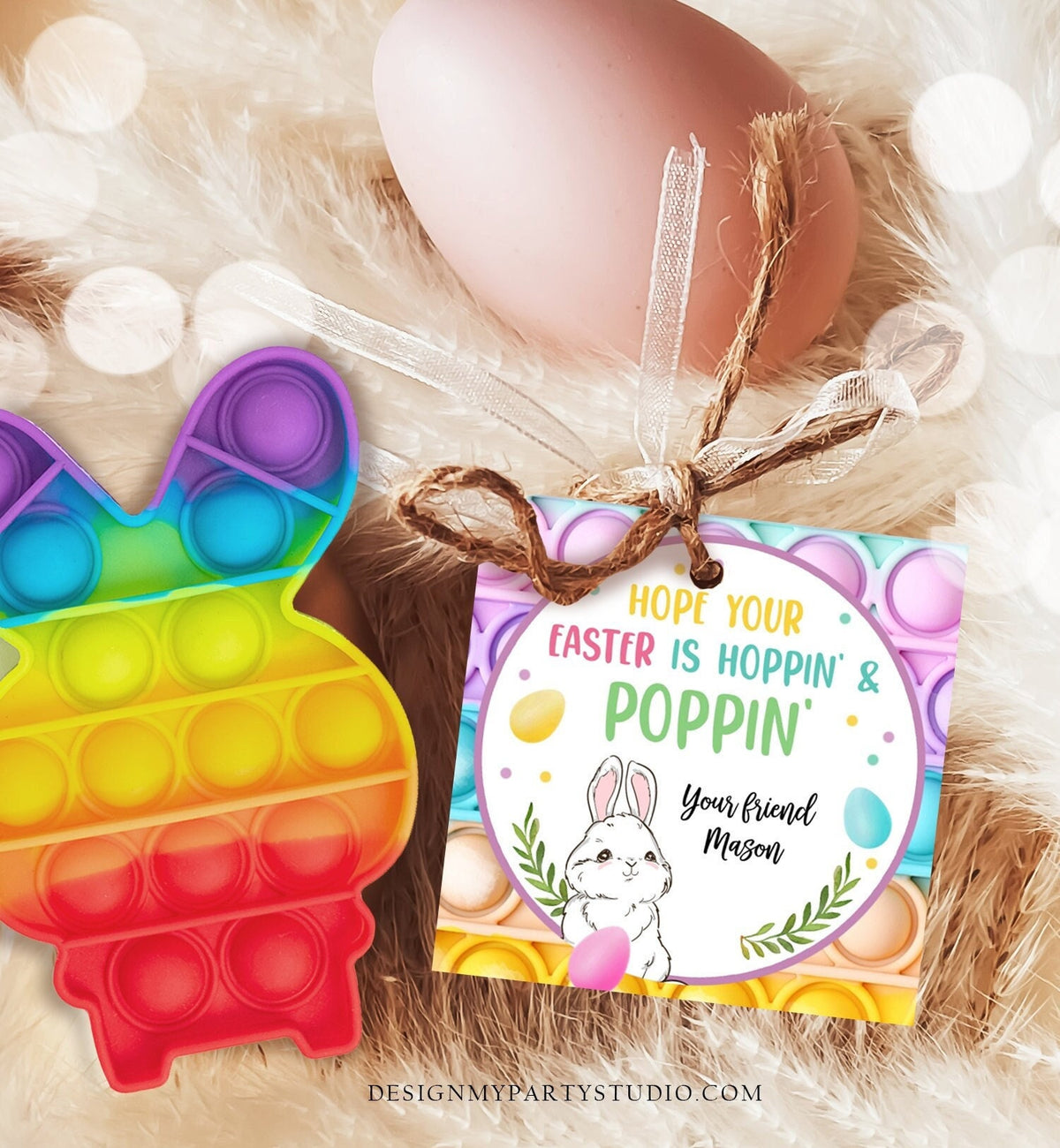 Editable Pop It Easter Gift Tags Easter Favor Tags Fidget Toy Easter Cards for Kids School Poppin&#39; Personalized Tag Digital PRINTABLE 0449